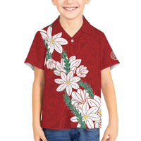 Ia Orana Tahiti Tiare Family Matching Tank Maxi Dress and Hawaiian Shirt Crimson Lei LT7 Son's Shirt Red - Polynesian Pride