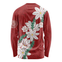 Ia Orana Tahiti Tiare Long Sleeve Shirt Crimson Lei - Polynesian Pride