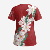 Ia Orana Tahiti Tiare Scrub Top Crimson Lei LT7 - Polynesian Pride