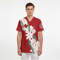 Ia Orana Tahiti Tiare Scrub Top Crimson Lei LT7 - Polynesian Pride