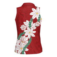 Ia Orana Tahiti Tiare Women Sleeveless Polo Shirt Crimson Lei LT7 - Polynesian Pride