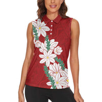 Ia Orana Tahiti Tiare Women Sleeveless Polo Shirt Crimson Lei LT7 - Polynesian Pride
