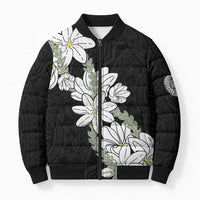 Ia Orana Tahiti Tiare Bomber Puffer Jacket Black Lei - Polynesian Pride