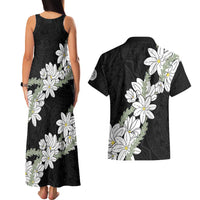 Ia Orana Tahiti Tiare Couples Matching Tank Maxi Dress and Hawaiian Shirt Black Lei - Polynesian Pride