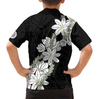 Ia Orana Tahiti Tiare Family Matching Long Sleeve Bodycon Dress and Hawaiian Shirt Black Lei LT7 - Polynesian Pride