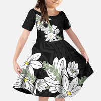 Ia Orana Tahiti Tiare Family Matching Long Sleeve Bodycon Dress and Hawaiian Shirt Black Lei LT7 Daughter's Dress Black - Polynesian Pride