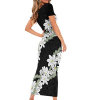 Ia Orana Tahiti Tiare Family Matching Short Sleeve Bodycon Dress and Hawaiian Shirt Black Lei LT7 - Polynesian Pride