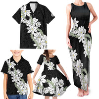 Ia Orana Tahiti Tiare Family Matching Tank Maxi Dress and Hawaiian Shirt Black Lei LT7 - Polynesian Pride