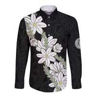 Ia Orana Tahiti Tiare Long Sleeve Button Shirt Black Lei - Polynesian Pride