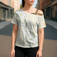Ia Orana Tahiti Tiare Cross Shoulder Shirt Lemon Yellow Lei - Polynesian Pride