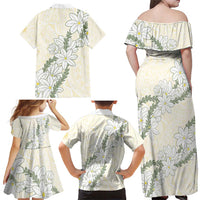 Ia Orana Tahiti Tiare Family Matching Off Shoulder Maxi Dress and Hawaiian Shirt Lemon Yellow Lei - Polynesian Pride