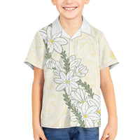 Ia Orana Tahiti Tiare Family Matching Short Sleeve Bodycon Dress and Hawaiian Shirt Lemon Yellow Lei LT7 Son's Shirt Lemon - Polynesian Pride