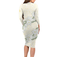 Ia Orana Tahiti Tiare Long Sleeve Bodycon Dress Lemon Yellow Lei - Polynesian Pride