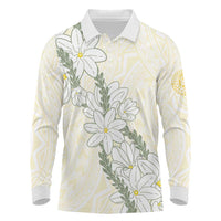 Ia Orana Tahiti Tiare Long Sleeve Polo Shirt Lemon Yellow Lei - Polynesian Pride