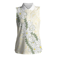 Ia Orana Tahiti Tiare Women Sleeveless Polo Shirt Lemon Yellow Lei - Polynesian Pride