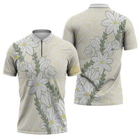 Ia Orana Tahiti Tiare Zipper Polo Shirt Lemon Yellow Lei - Polynesian Pride