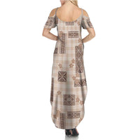 Hawaiian Quilt Tapa On Beige Palaka Motifs Family Matching Summer Maxi Dress and Hawaiian Shirt LT7 - Polynesian Pride