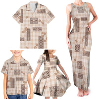 Hawaiian Quilt Tapa On Beige Palaka Motifs Family Matching Tank Maxi Dress and Hawaiian Shirt LT7 - Polynesian Pride