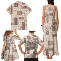 Hawaiian Quilt Tapa On Beige Palaka Motifs Family Matching Tank Maxi Dress and Hawaiian Shirt LT7 - Polynesian Pride