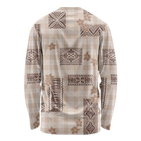 Hawaiian Quilt Tapa On Beige Palaka Motifs Long Sleeve Shirt