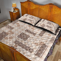 Hawaiian Quilt Tapa On Beige Palaka Motifs Quilt Bed Set