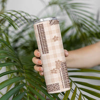 Hawaiian Quilt Tapa On Beige Palaka Motifs Skinny Tumbler LT7 - Polynesian Pride