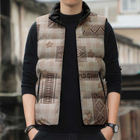 Hawaiian Quilt Tapa On Beige Palaka Motifs Sleeveless Puffer Jacket