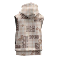 Hawaiian Quilt Tapa On Beige Palaka Motifs Sleeveless Zip Hoodie LT7 - Polynesian Pride