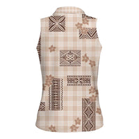 Hawaiian Quilt Tapa On Beige Palaka Motifs Women Sleeveless Polo Shirt LT7 - Polynesian Pride