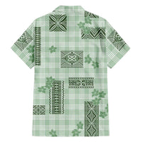 Hawaiian Quilt Tapa On Pastel Mint Palaka Motifs Family Matching Puletasi and Hawaiian Shirt