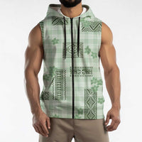 Hawaiian Quilt Tapa On Pastel Mint Palaka Motifs Sleeveless Zip Hoodie