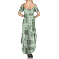 Hawaiian Quilt Tapa On Pastel Mint Palaka Motifs Summer Maxi Dress