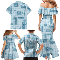 Hawaiian Quilt Tapa On Cold Blue Palaka Motifs Family Matching Mermaid Dress and Hawaiian Shirt LT7 - Polynesian Pride