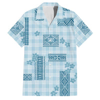 Hawaiian Quilt Tapa On Cold Blue Palaka Motifs Family Matching Mermaid Dress and Hawaiian Shirt LT7 Dad's Shirt - Short Sleeve Azure - Polynesian Pride