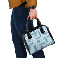 Hawaiian Quilt Tapa On Cold Blue Palaka Motifs Shoulder Handbag