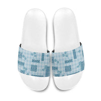 Hawaiian Quilt Tapa On Cold Blue Palaka Motifs Slide Sandals LT7 Azure - Polynesian Pride