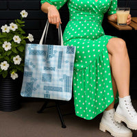 Hawaiian Quilt Tapa On Cold Blue Palaka Motifs Tote Bag LT7 - Polynesian Pride