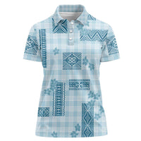Hawaiian Quilt Tapa On Cold Blue Palaka Motifs Women Polo Shirt LT7 Female Azure - Polynesian Pride