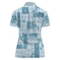 Hawaiian Quilt Tapa On Cold Blue Palaka Motifs Women Polo Shirt LT7 - Polynesian Pride