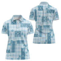 Hawaiian Quilt Tapa On Cold Blue Palaka Motifs Women Polo Shirt LT7 - Polynesian Pride