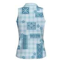 Hawaiian Quilt Tapa On Cold Blue Palaka Motifs Women Sleeveless Polo Shirt LT7 - Polynesian Pride