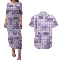 Hawaiian Quilt Tapa On Lilac Palaka Motifs Couples Matching Puletasi and Hawaiian Shirt LT7 Lilac - Polynesian Pride