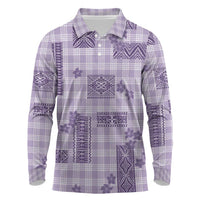 Hawaiian Quilt Tapa On Lilac Palaka Motifs Long Sleeve Polo Shirt