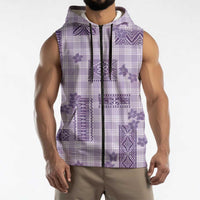Hawaiian Quilt Tapa On Lilac Palaka Motifs Sleeveless Zip Hoodie LT7 - Polynesian Pride