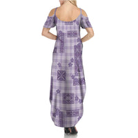 Hawaiian Quilt Tapa On Lilac Palaka Motifs Summer Maxi Dress