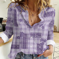 Hawaiian Quilt Tapa On Lilac Palaka Motifs Women Casual Shirt LT7 Female Lilac - Polynesian Pride