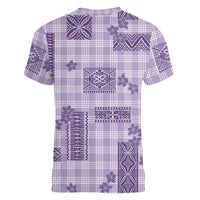 Hawaiian Quilt Tapa On Lilac Palaka Motifs Women V-Neck T-Shirt LT7 - Polynesian Pride