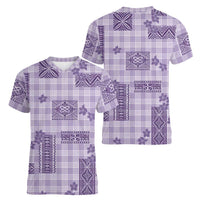 Hawaiian Quilt Tapa On Lilac Palaka Motifs Women V-Neck T-Shirt LT7 - Polynesian Pride