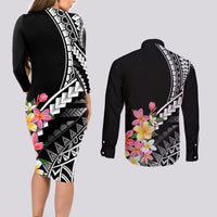 AAPI Heritage Month Couples Matching Long Sleeve Bodycon Dress and Long Sleeve Button Shirt Kanaka Hawaii Plumeria LT7 - Polynesian Pride