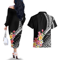 AAPI Heritage Month Couples Matching Off The Shoulder Long Sleeve Dress and Hawaiian Shirt Kanaka Hawaii Plumeria